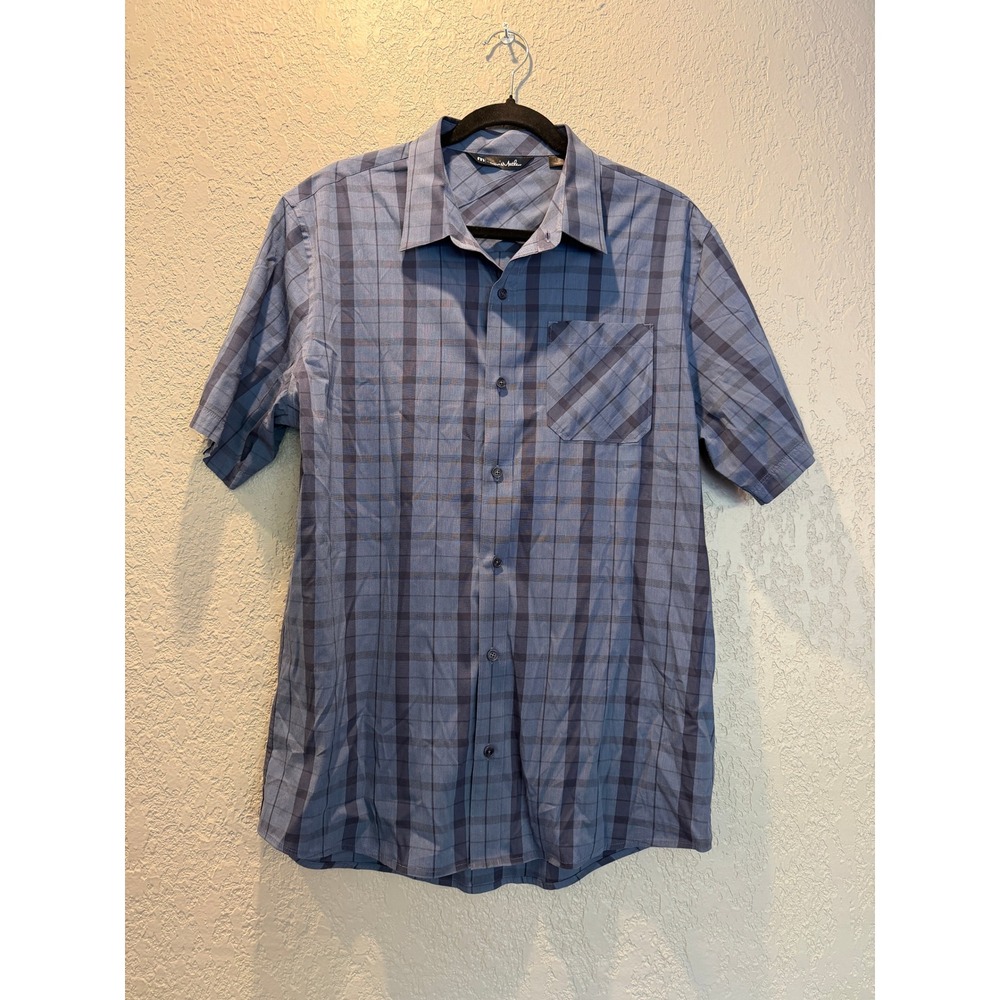 TravisMathew Mens Blue Grey Plaid Short Sleeve‎ Button Down Golf Shirt Large